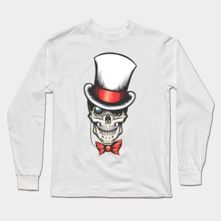 Skull in cylinder hat with monocle Long Sleeve T-Shirt